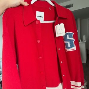 Sandro red cardigan with patch, Size 1 (small) new